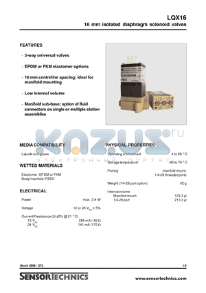 LQX163W12EPFS000 datasheet - 16 mm isolated diaphragm solenoid valves