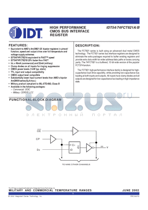 IDT54FCT821A datasheet - HIGH PERFORMANCE CMOS BUS INTERFACE REGISTER