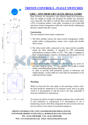 LR03-L10M-PVC datasheet - FLOAT SWITCHES