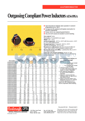 AE563PKA901MSZ datasheet - Outgassing Compliant Power Inductors