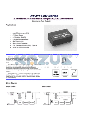 MIW1111 datasheet - 3 Watts 2 :1 Wide Input Range DC/DC Converters