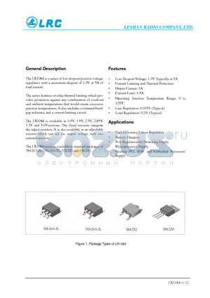 LR1084S-1.8 datasheet - Low Dropout Voltage: 1.3V Typically at 5A, Current Limiting and Thermal Protection