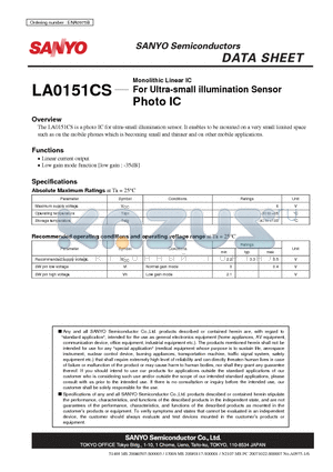 LA0151CS datasheet - Monolithic Linear IC For Ultra-small illumination Sensor Photo IC