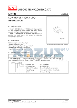 LR1102AL-30-AF5-R datasheet - LOW NOISE 150mA LDO REGULATOR