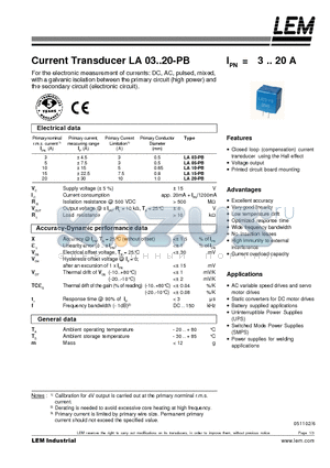 LA10-PB datasheet - Current Transducer