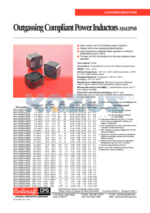 AE612PNB105KSZ datasheet - Outgassing Compliant Power Inductors