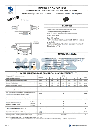 GF15B datasheet - SURFACE MOUNT GLASS PASSIVATED JUNCTION RECTIFIER