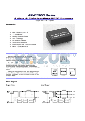 MIW1327 datasheet - 3 Watts 3 :1 Wide Input Range DC/DC Converters Single and Dual Outputs