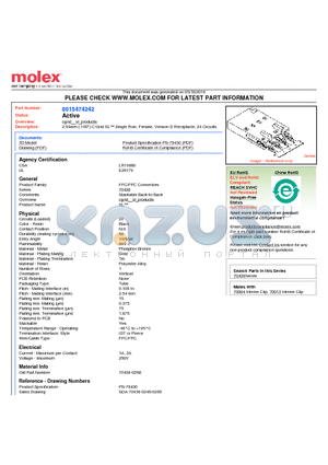 70430-0268 datasheet - 2.54mm (.100) C-Grid SL Single Row, Female, Version D Receptacle, 24 Circuits