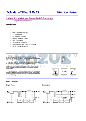 MIW1512 datasheet - 3 Watts 2 :1 Wide Input Range DC/DC Converters