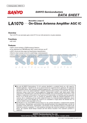 LA1070 datasheet - Monolithic Linear IC On-Glass Antenna Amplifier AGC IC