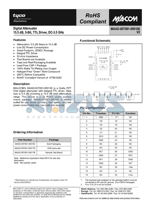 MAAD-007081-0001TB datasheet - Digital Attenuator 15.5 dB, 5-Bit, TTL Driver, DC-3.5 GHz