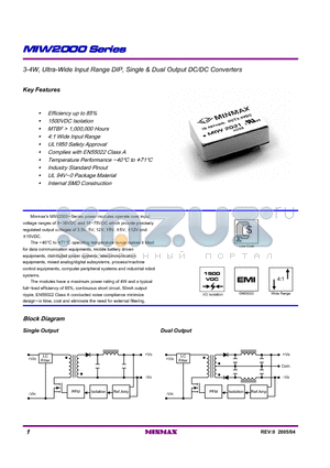 MIW2021 datasheet - 3-4W, Ultra-Wide Input Range DIP, Single & Dual Output DC/DC Converters