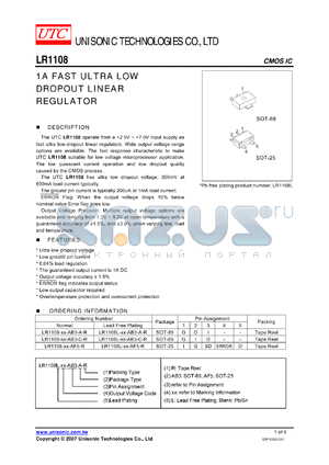 LR1108 datasheet - 1A FAST ULTRA LOW DROPOUT LINEAR REGULATOR