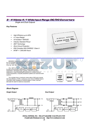 MIW2027 datasheet - 3-4 Watts 4 :1 Wide Input Range DC/DC Converters