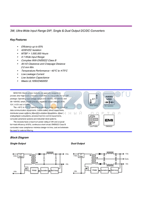 MIW2126 datasheet - 3W, Ultra-Wide Input Range DIP, Single & Dual Output DC/DC Converters