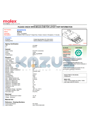 70430-0401 datasheet - 2.54mm (.100) C-Grid SL Single Row, Female, Version C Receptacle, 17 Circuits