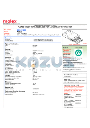 70430-0404 datasheet - 2.54mm (.100) C-Grid SL Single Row, Female, Version C Receptacle, 20 Circuits