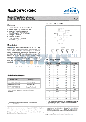 MAAD-008790-0001TR datasheet - Constant Phase Digital Attenuator 32 dB, 2-Bit, TTL Driver, DC-3.0 GHz