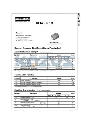 GF1A datasheet - General Purpose Rectifiers (Glass Passivated)