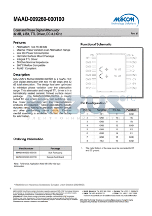 MAAD-009260-000100 datasheet - Constant Phase Digital Attenuator 32 dB, 2-Bit, TTL Driver, DC-3.0 GHz