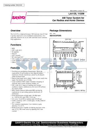 LA1135 datasheet - AM Tuner System for Car Radios and Home Stereos