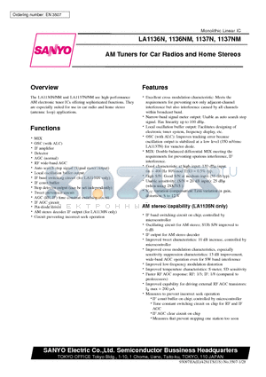 LA1137NM datasheet - AM Tuners for Car Radios and Home Stereos