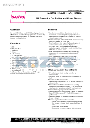 LA1136NM datasheet - AM Tuners for Car Radios and Home Stereos