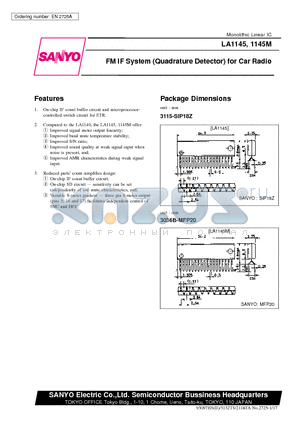 LA1145M datasheet - FM IF System (Quadrature Detector) for Car Radio