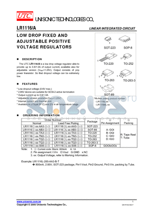 LR1116-XX-AA3-B-R datasheet - LINEAR INTEGRATED CIRCUIT