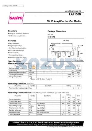 LA1150N datasheet - FM IF Amplifier for Car Radio