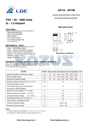 GF1J datasheet - GLASS PASSIVATED JUNCTION SILICON SURFACE MOUNT