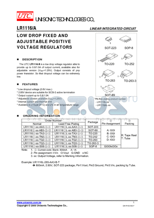 LR1116-XX-AA3-D-R datasheet - LINEAR INTEGRATED CIRCUIT