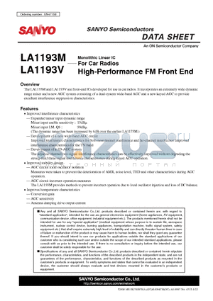 LA1193V datasheet - High-Performance FM Front End