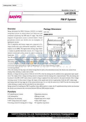 LA1231 datasheet - FM IF System