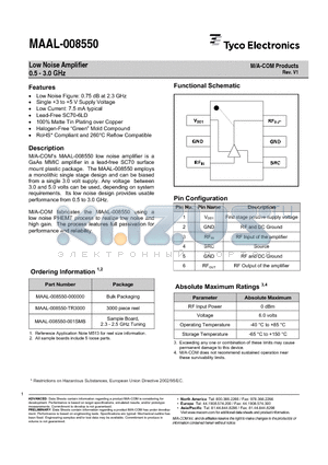 MAAL-008550-000000 datasheet - Low Noise Amplifier 0.5 - 3.0 GHz