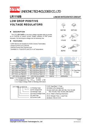 LR11160.5AG-XX-AA3-A-T datasheet - LOW DROP POSITIVE VOLTAGE REGULATORS