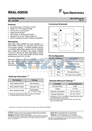 MAAL-008550-001SMB datasheet - Low Noise Amplifier 0.5 - 3.0 GHz