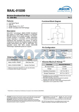 MAAL-010200-001SMB datasheet - Miniature Broadband Gain Stage