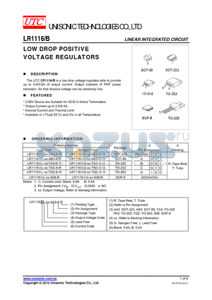 LR11160.5AG-XX-TA3-B-T datasheet - LOW DROP POSITIVE VOLTAGE REGULATORS