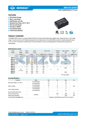 MIW3136 datasheet - DC/DC CONVERTER 6W, DIP-24 Plastic Package