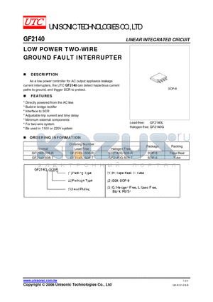 GF2140-S08-R datasheet - LOW POWER TWO-WIRE GROUND FAULT INTERRUPTER