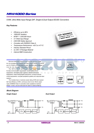 MIW4022 datasheet - 5-6W, Ultra-Wide Input Range DIP, Single & Dual Output DC/DC Converters