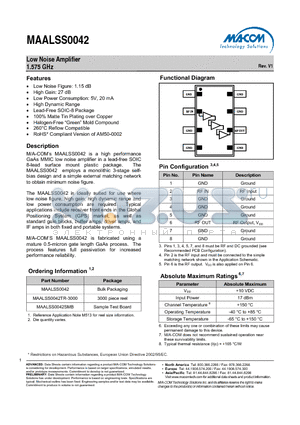 MAALSS0042 datasheet - Low Noise Amplifier 1.575 GHz