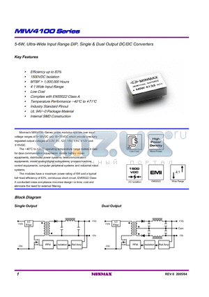 MIW4121 datasheet - 5-6W, Ultra-Wide Input Range DIP, Single & Dual Output DC/DC Converters