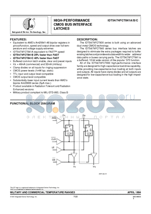 IDT54FCT841BSO datasheet - HIGH-PERFORMANCE CMOS BUS INTERFACE LATCHES