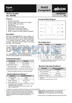 MAAM-000056-000SMB datasheet - RF Driver Amplifier 250 - 4000 MHz