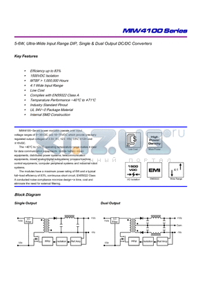 MIW4131 datasheet - 5-6W, Ultra-Wide Input Range DIP, Single & Dual Output DC/DC Converters