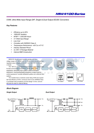 MIW4132 datasheet - 5-6W, Ultra-Wide Input Range DIP, Single & Dual Output DC/DC Converters