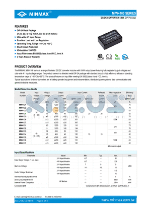 MIW4134 datasheet - DC/DC CONVERTER 5-6W, DIP-24 Metal Package